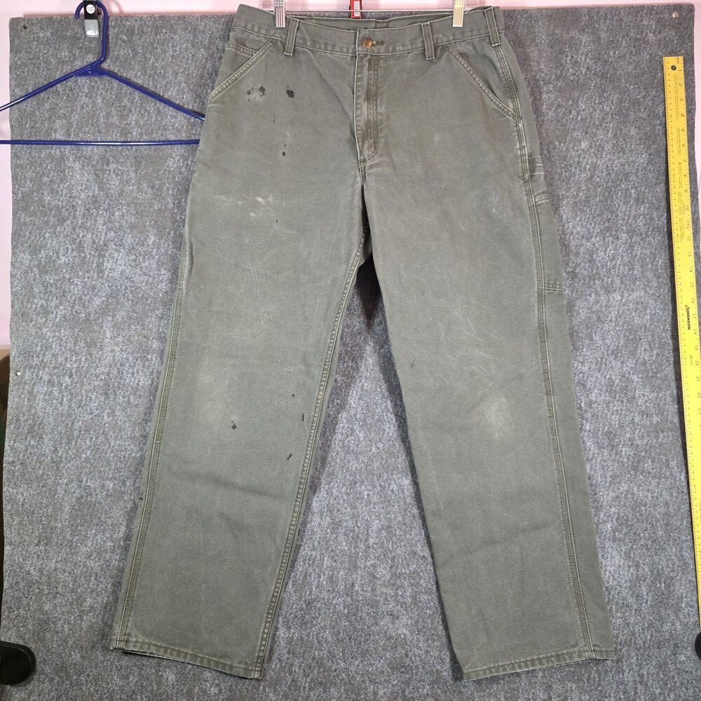 Vintage Carhartt B11 Pants Men’s 36x30 MOS Green Canvas Carpenter Distressed